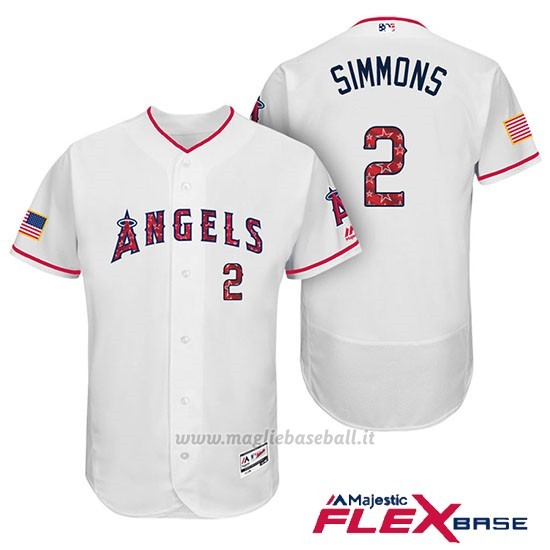 Maglia Baseball Uomo Los Angeles Angels 2017 Estrellas y Rayas Andrelton Simmons Bianco Flex Base